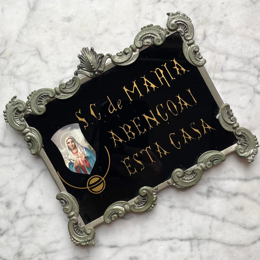Vintage Portuguese Reverse Glass House Blessing
