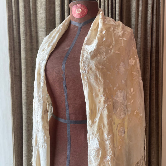 Antique Embroidered Silk Piano Shawl