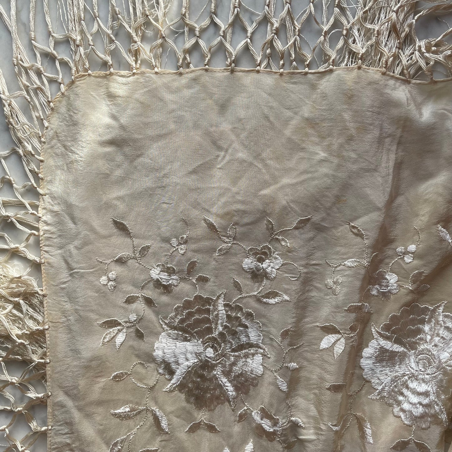 Antique Embroidered Silk Piano Shawl