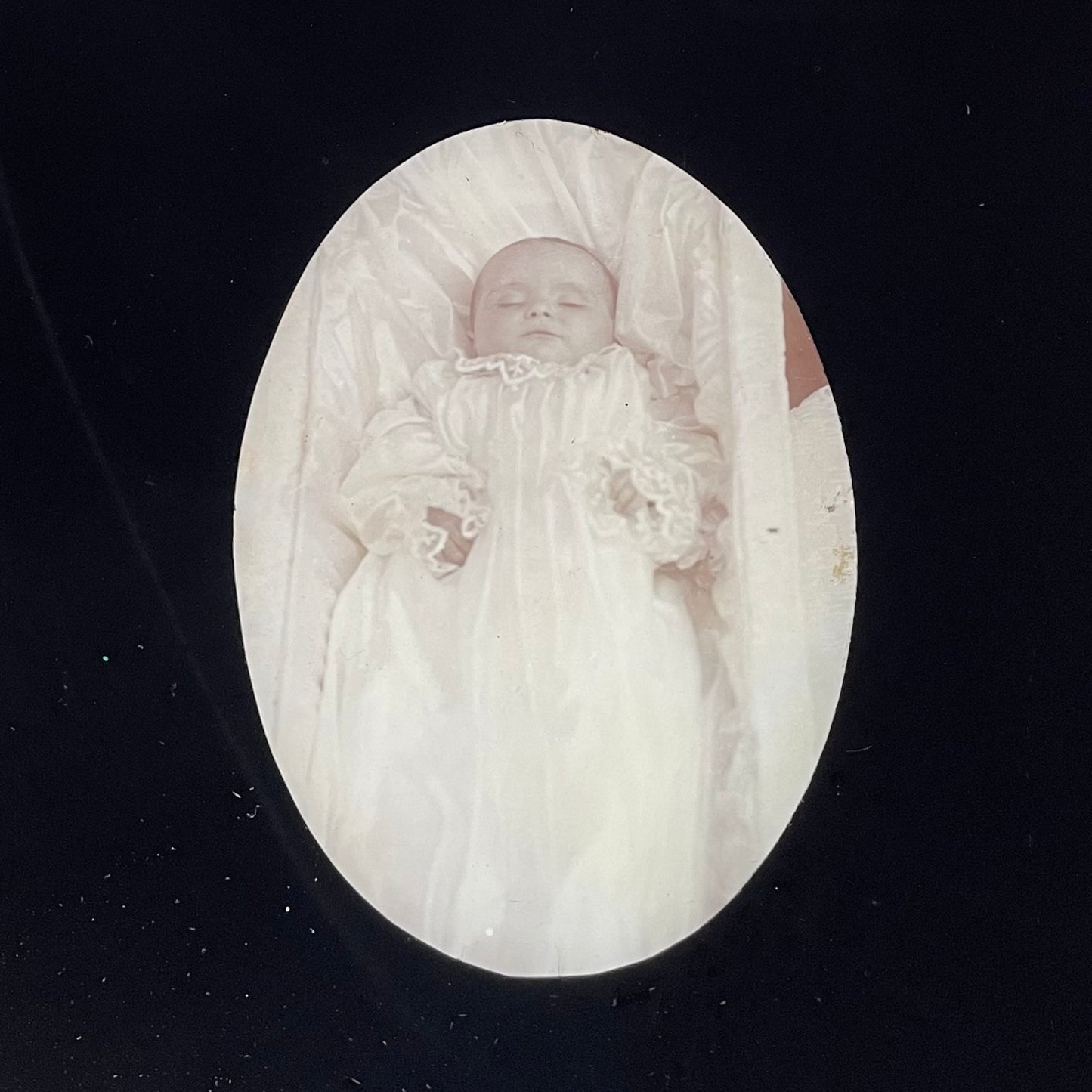 Antique Post Mortem Photo on Glass | Infant in Casket
