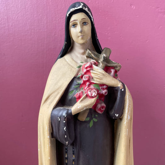 Vintage Saint Thérèse of Lisieux Chalkware Votive Holder