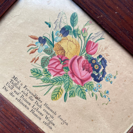 Antique German Hand Painted Floral Blessing | 1824