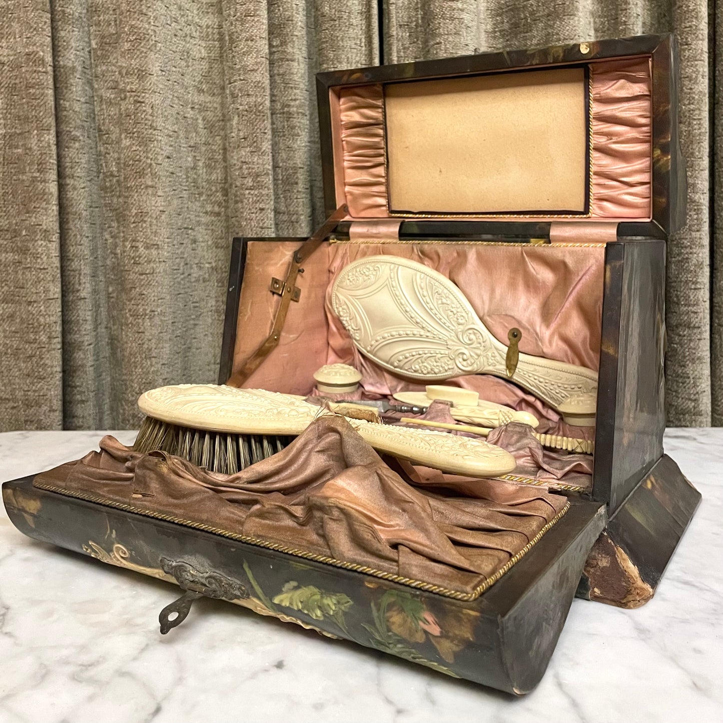 Victorian Celluloid Vanity Box with Contents