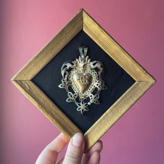 Antique Sterling Silver Sacred Heart in Original Frame | Grazia Ricevuta