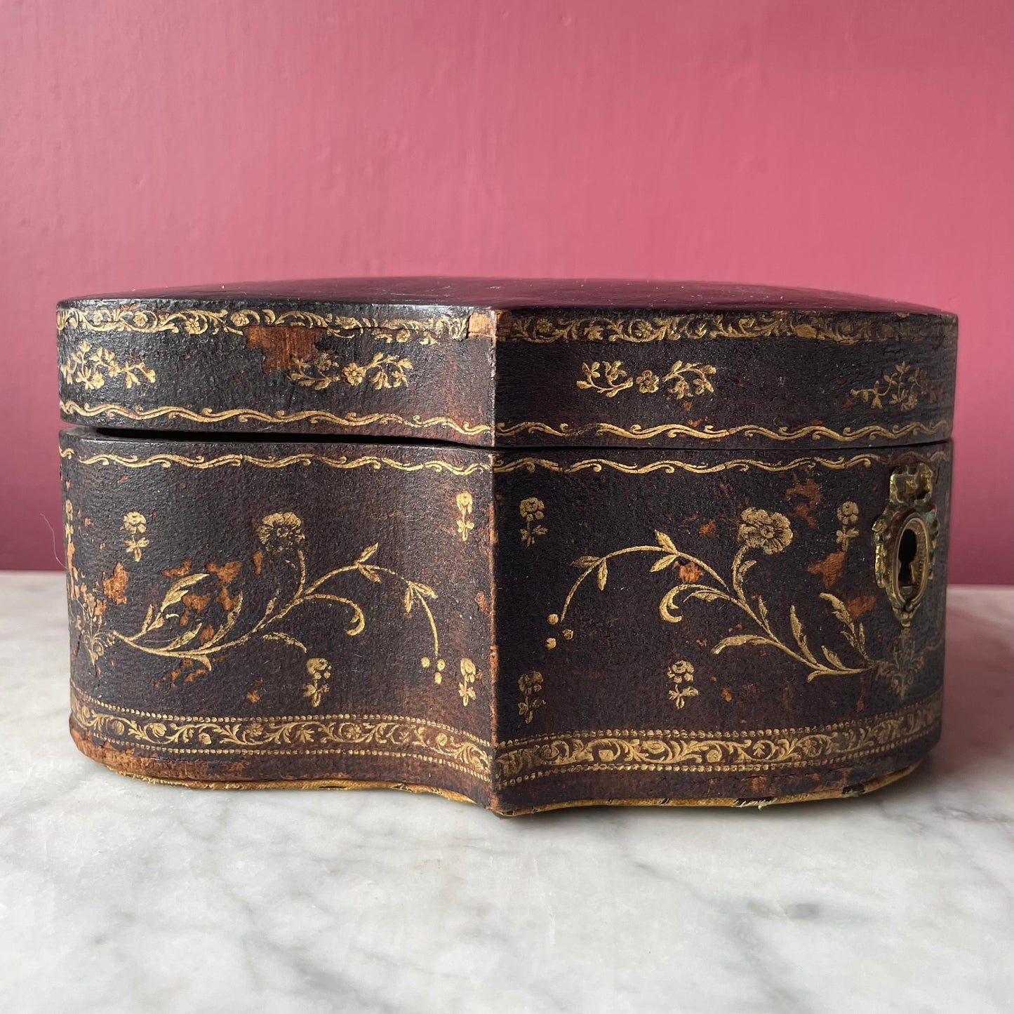 Antique Tooled & Gilded Leather Jewelry Box
