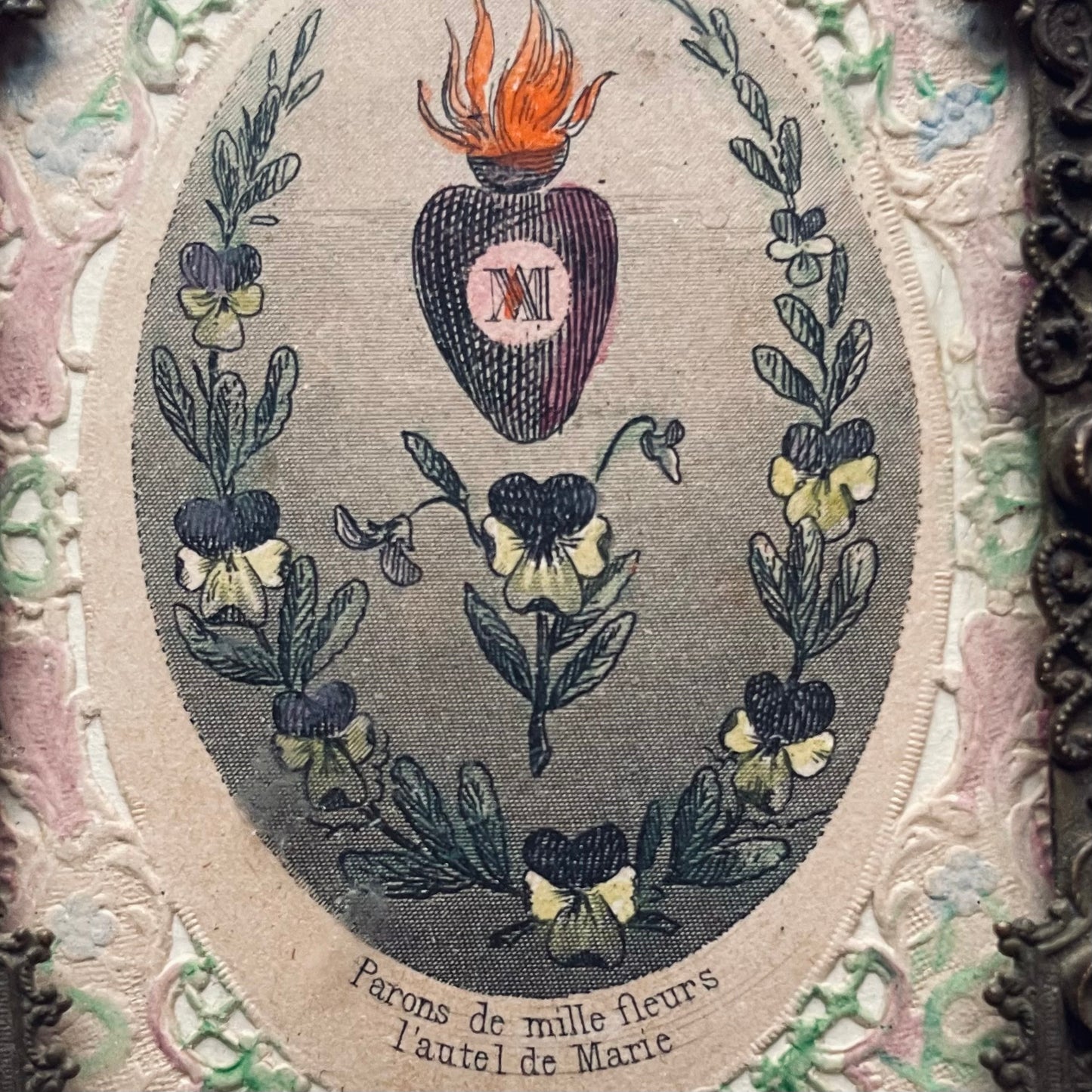 Antique Sacred Heart Canivete in Miniature Frame