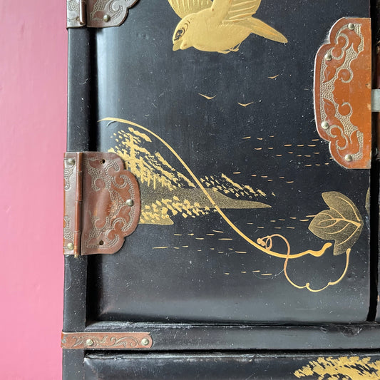 Vintage Japanese Black Laquer Jewelry Box