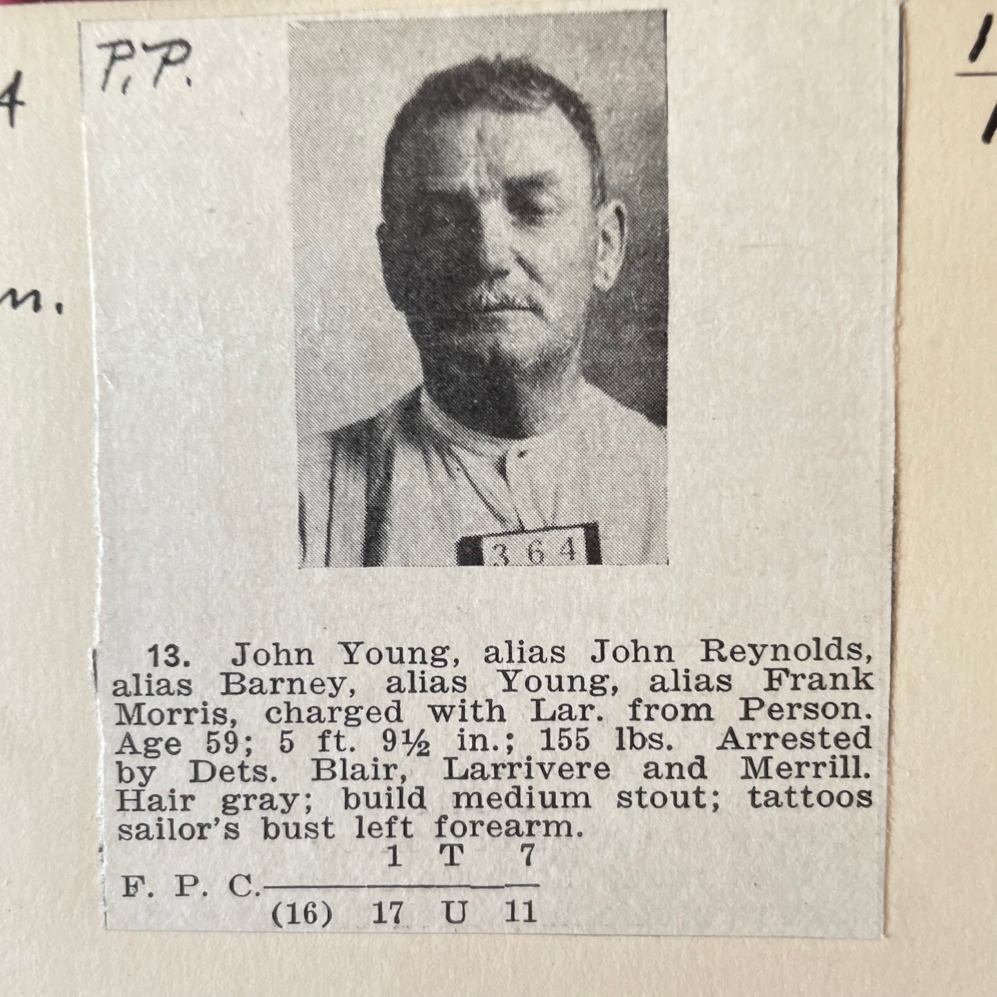 Antique Mugshot Card | Bertilon Card | 1925