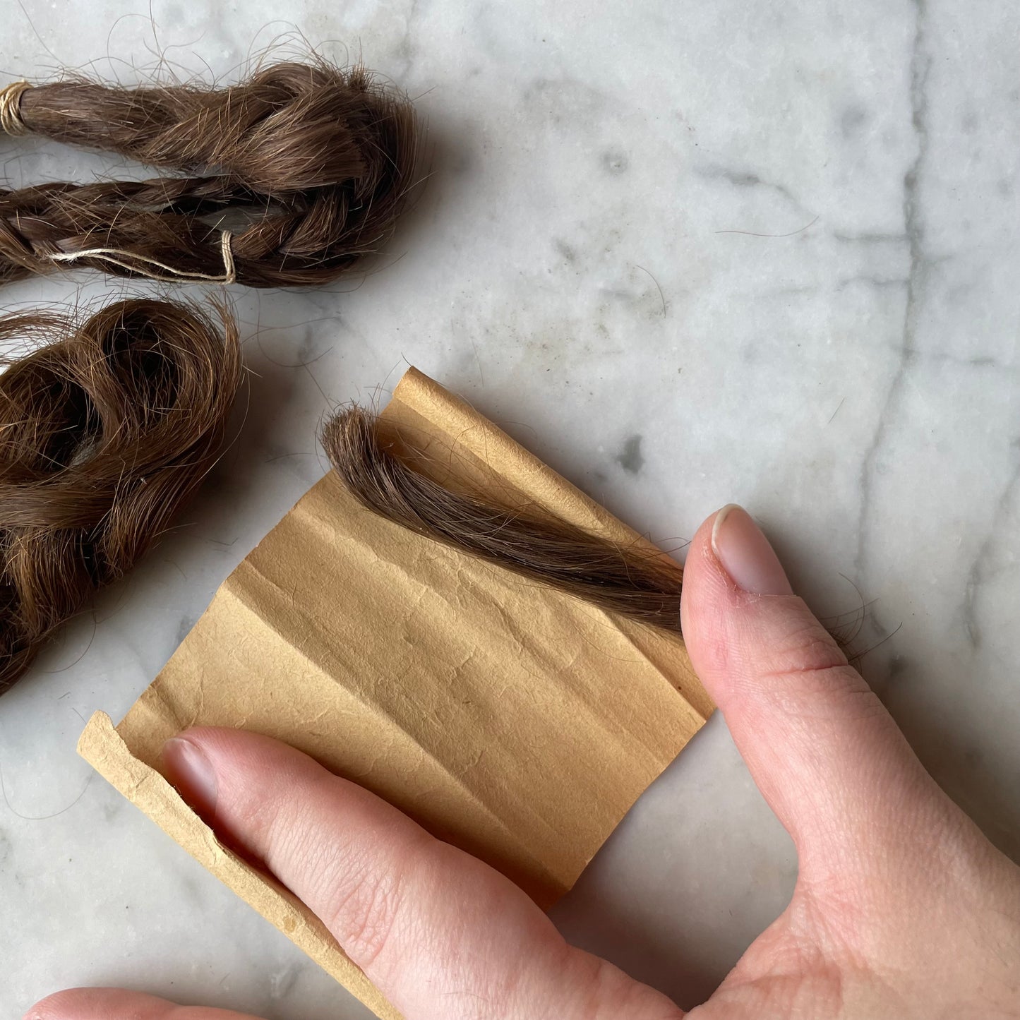 Early 19th C Wallpaper Box with Locks of Hair | 1825