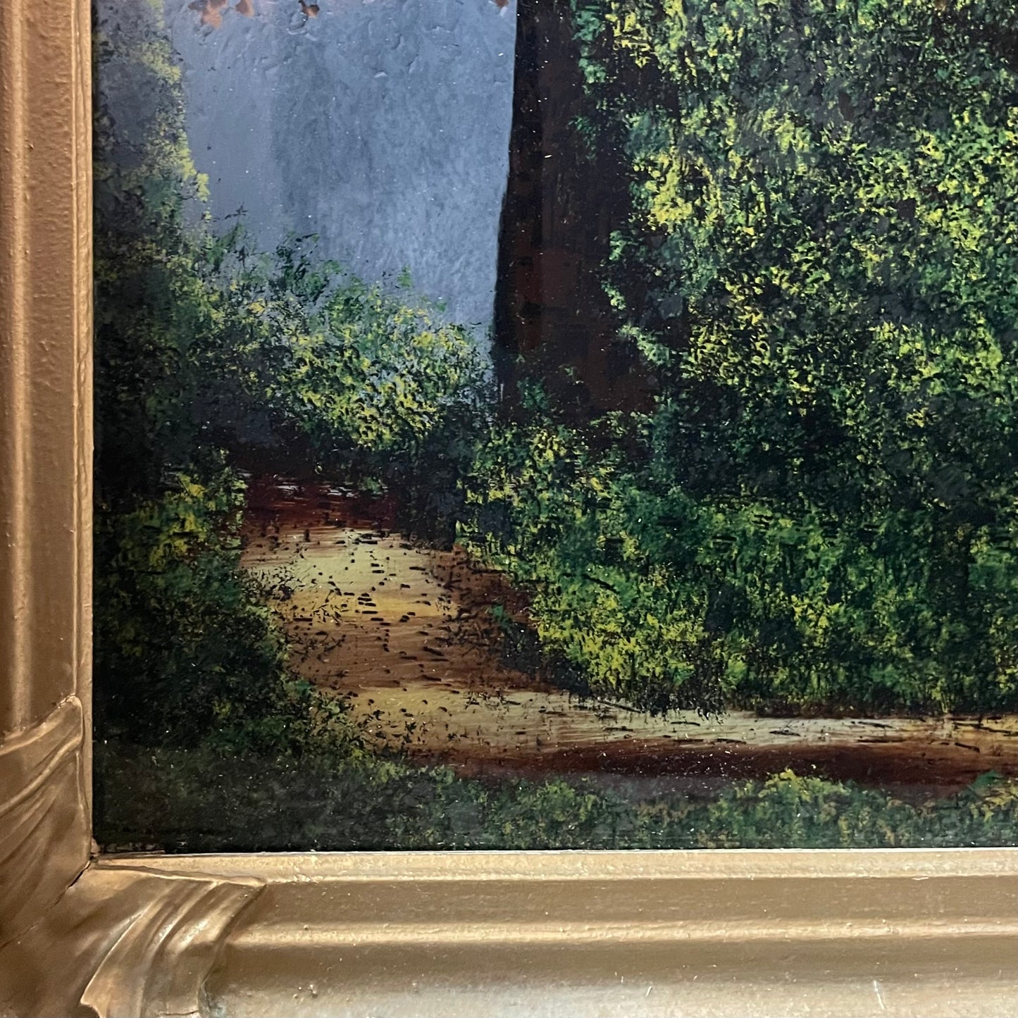 Antique Reverse Painted Glass Castle