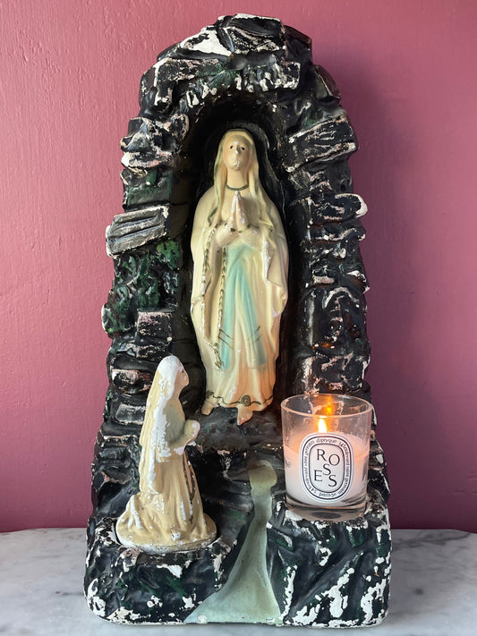 Vintage Chalkware Grotto with Madonna