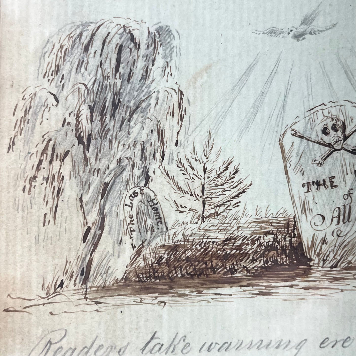 The End of All Men | Victorian Memento Mori Gravestone Drawing