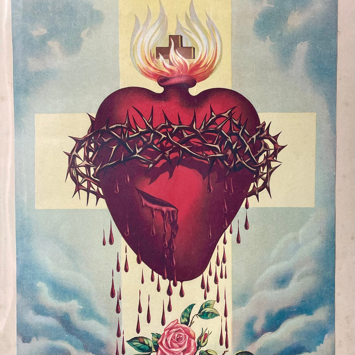 Antique Double Sacred Heart Print