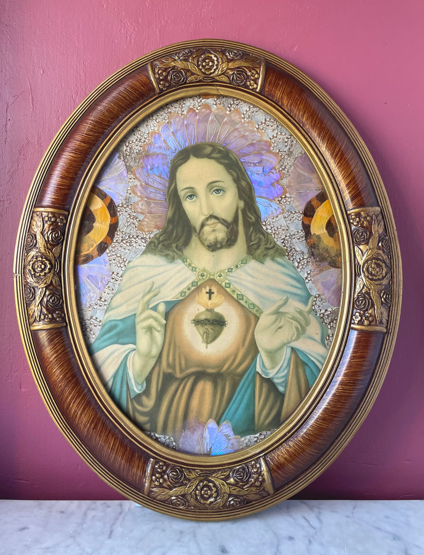 Antique Sacred Heart of Jesus Butterfly Collage