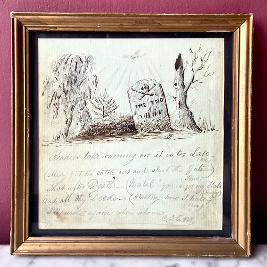 The End of All Men | Victorian Memento Mori Gravestone Drawing
