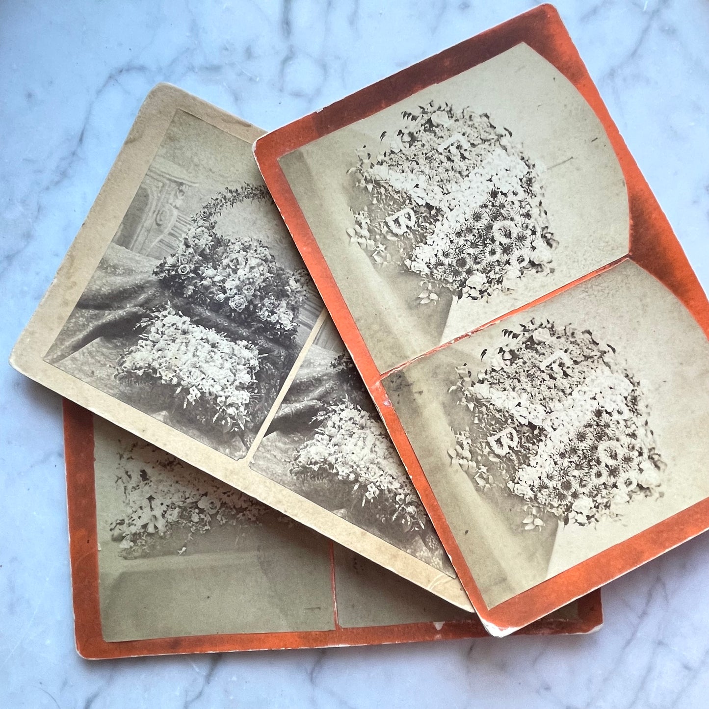Victorian Funeral Flowers | Trio of Stereocards