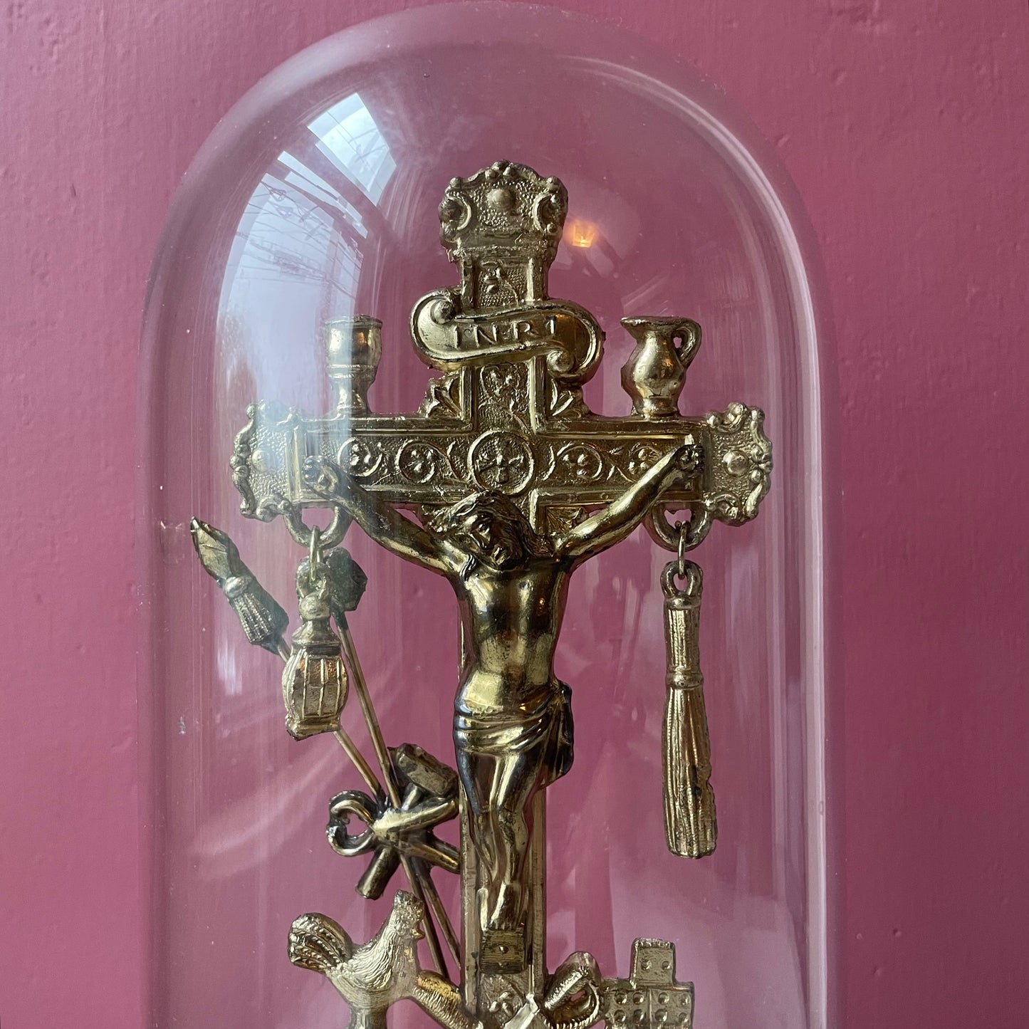 Antique Arma Christi Under Domed Glass