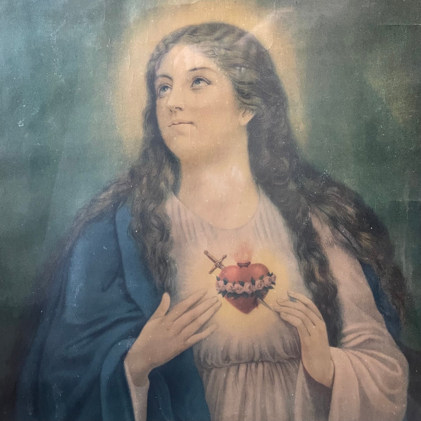 Antique Sacred Heart of Mary Large Framed Print