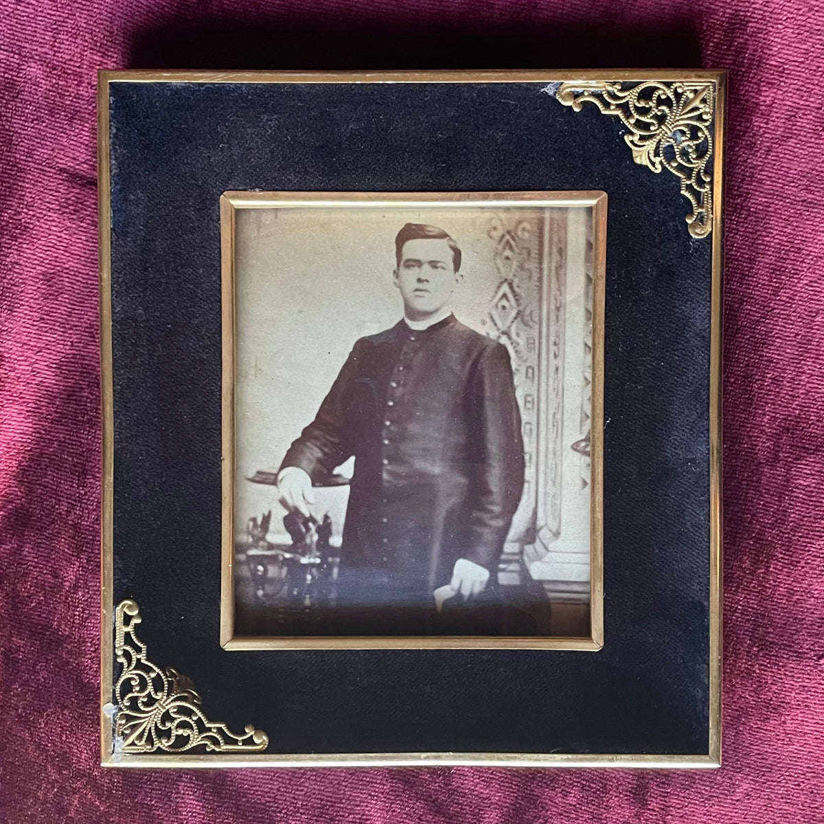 Antique Framed Priest Photo