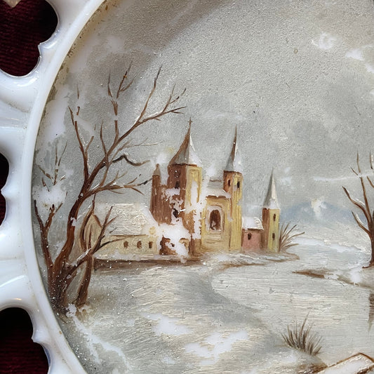Winter Scene | Victorian Painted Milk Glass Plate