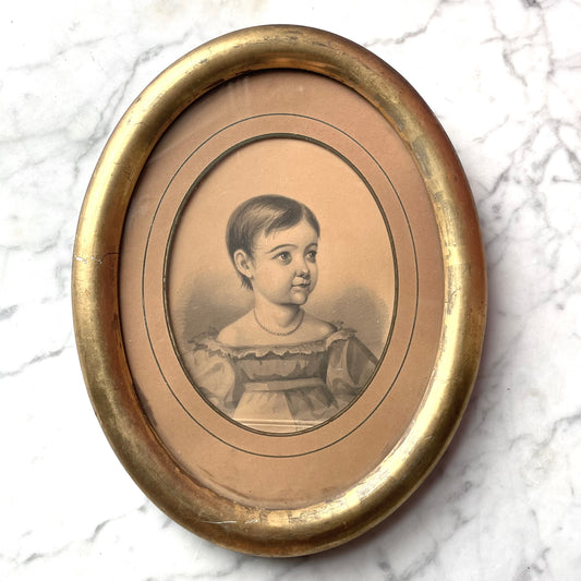 Early Victorian Hand Painted Grisaille of Young Child