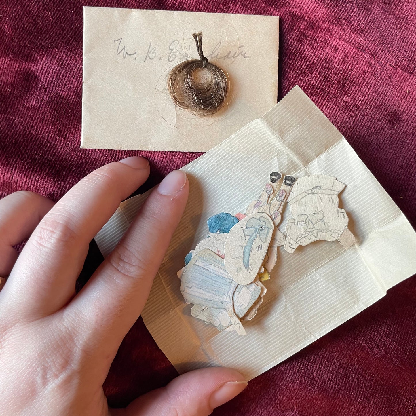 Antique Keepsake Box with Locks of Hair, Photos & Miniature Book