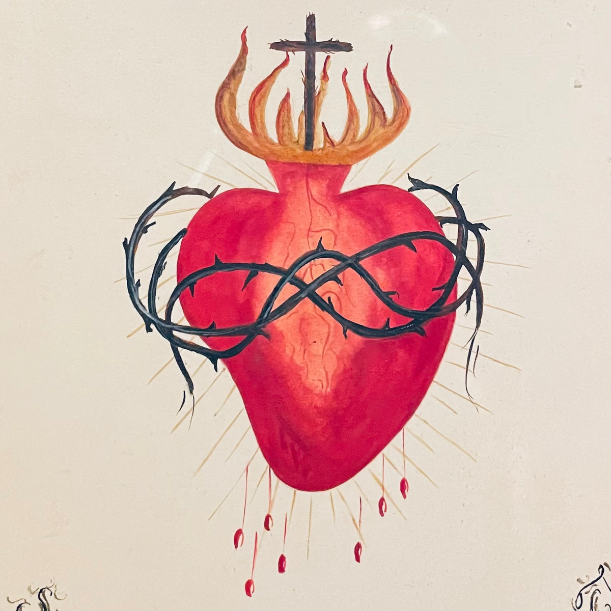 Antique Sacred Heart Painting