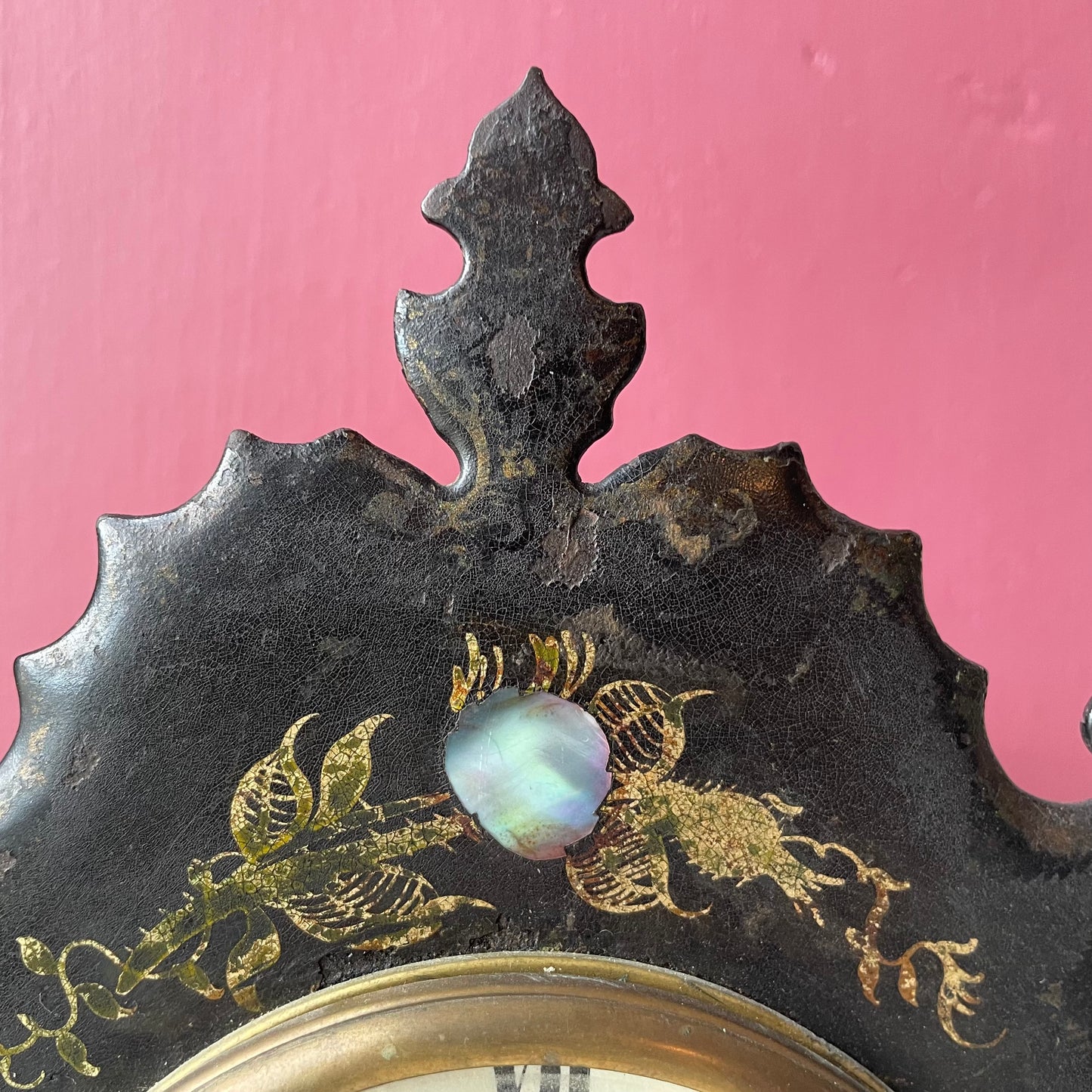 Victorian Cast Iron Mantle Clock with Mother of Pearl Inlay