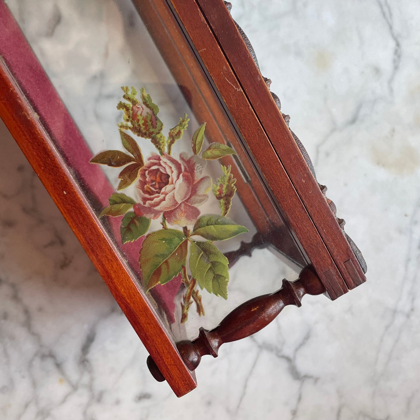 Antique Glass & Wood Glove Box