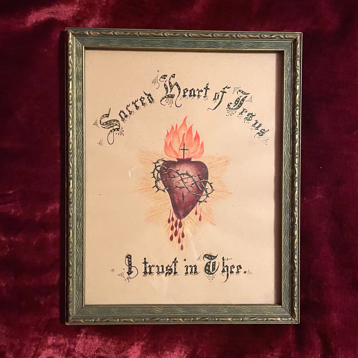 Antique Sacred Heart Painting