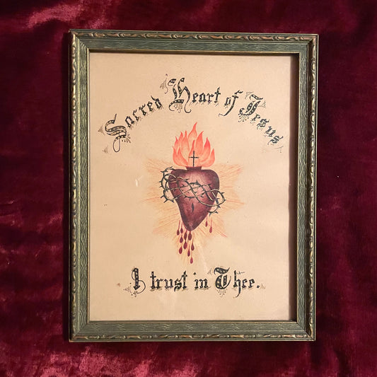 Antique Sacred Heart Painting