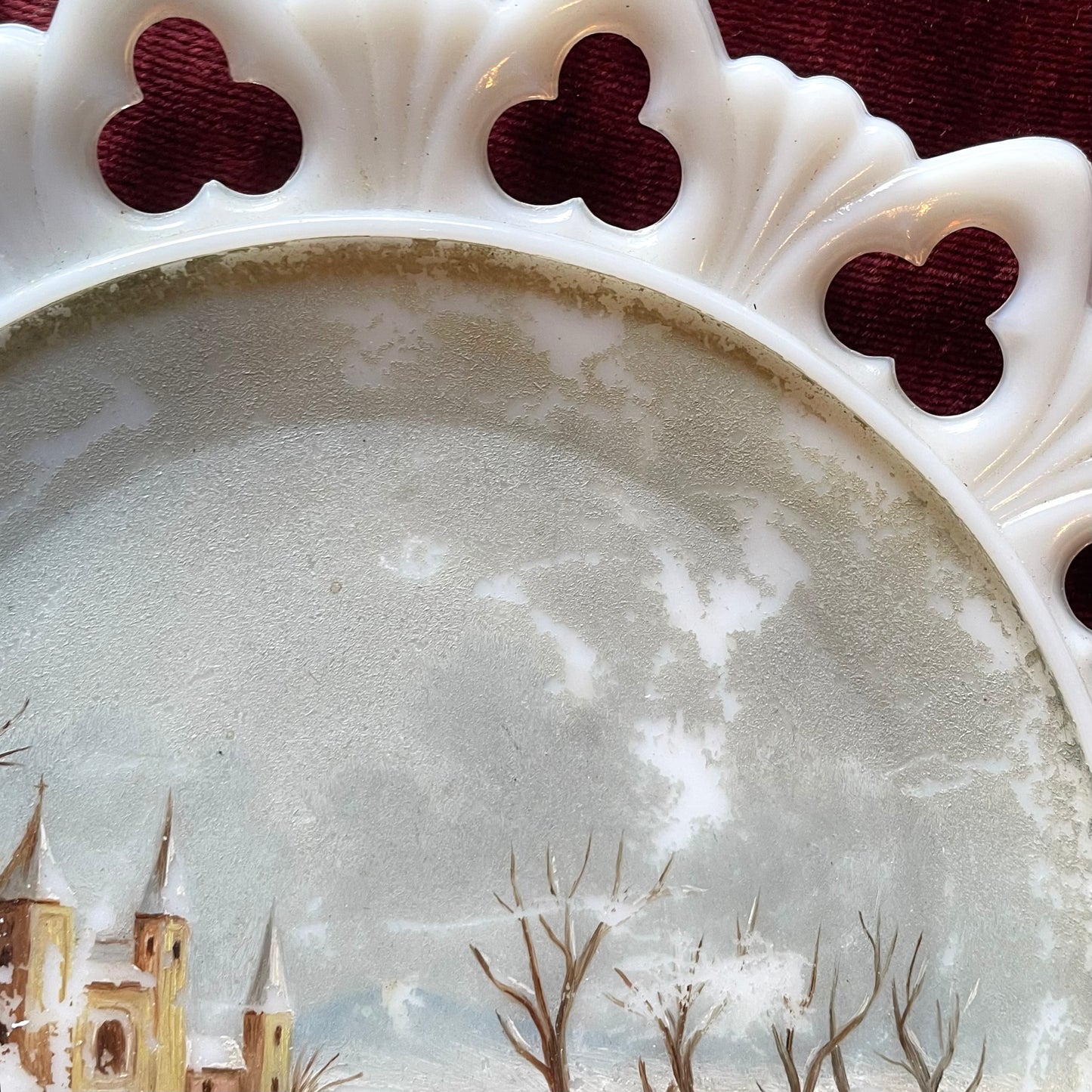 Winter Scene | Victorian Painted Milk Glass Plate