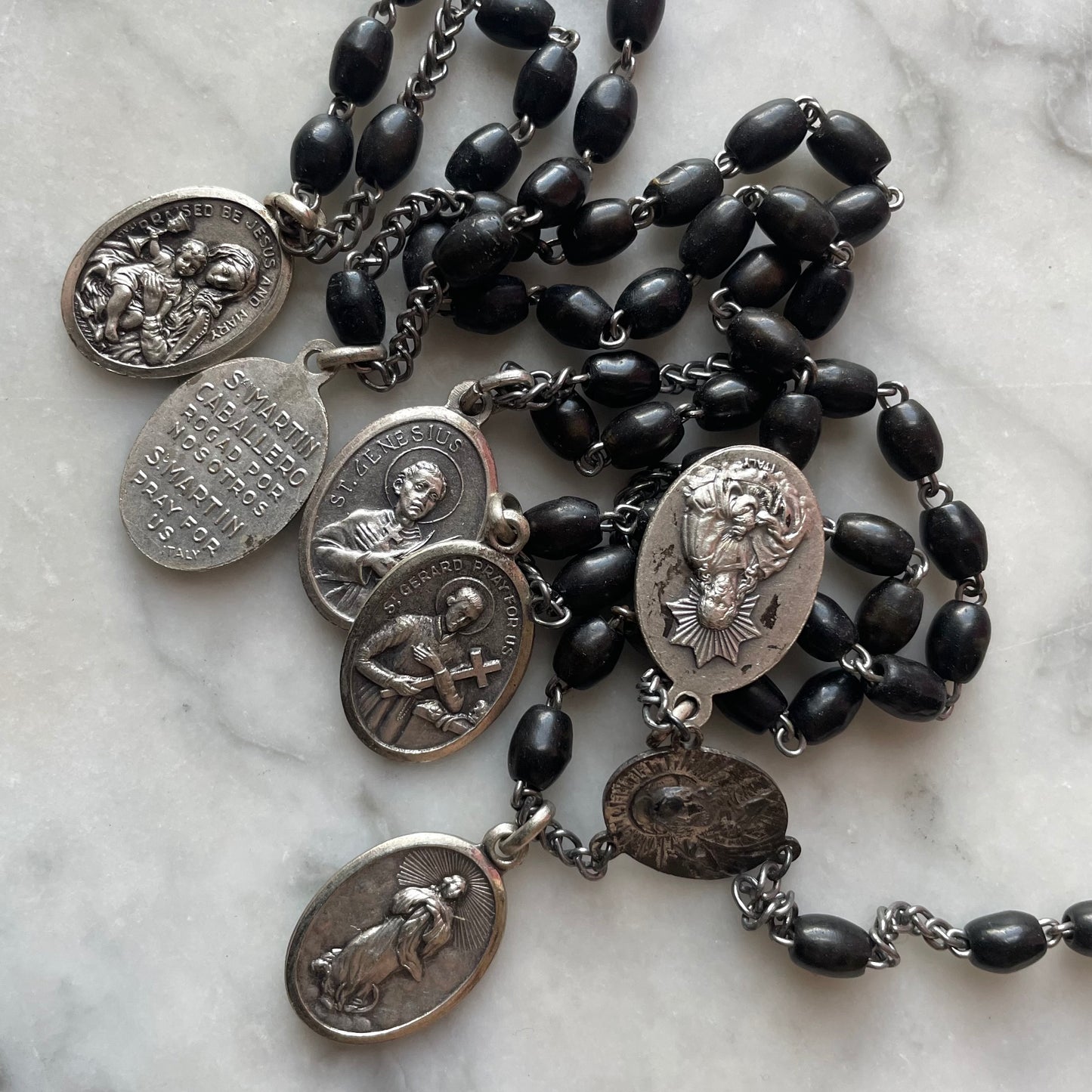 Antique Rosary with Saints Medals