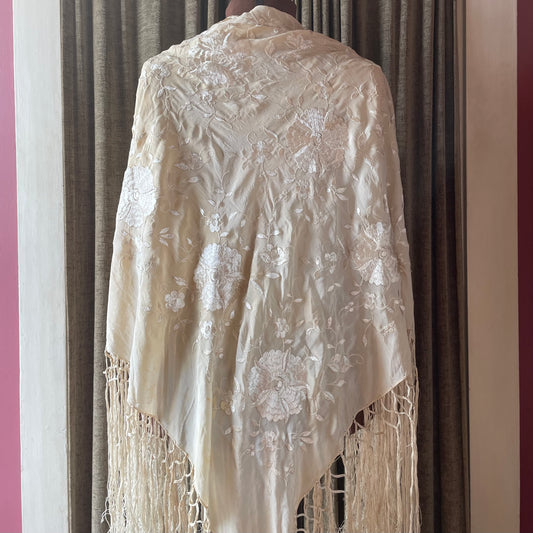 Antique Embroidered Silk Piano Shawl