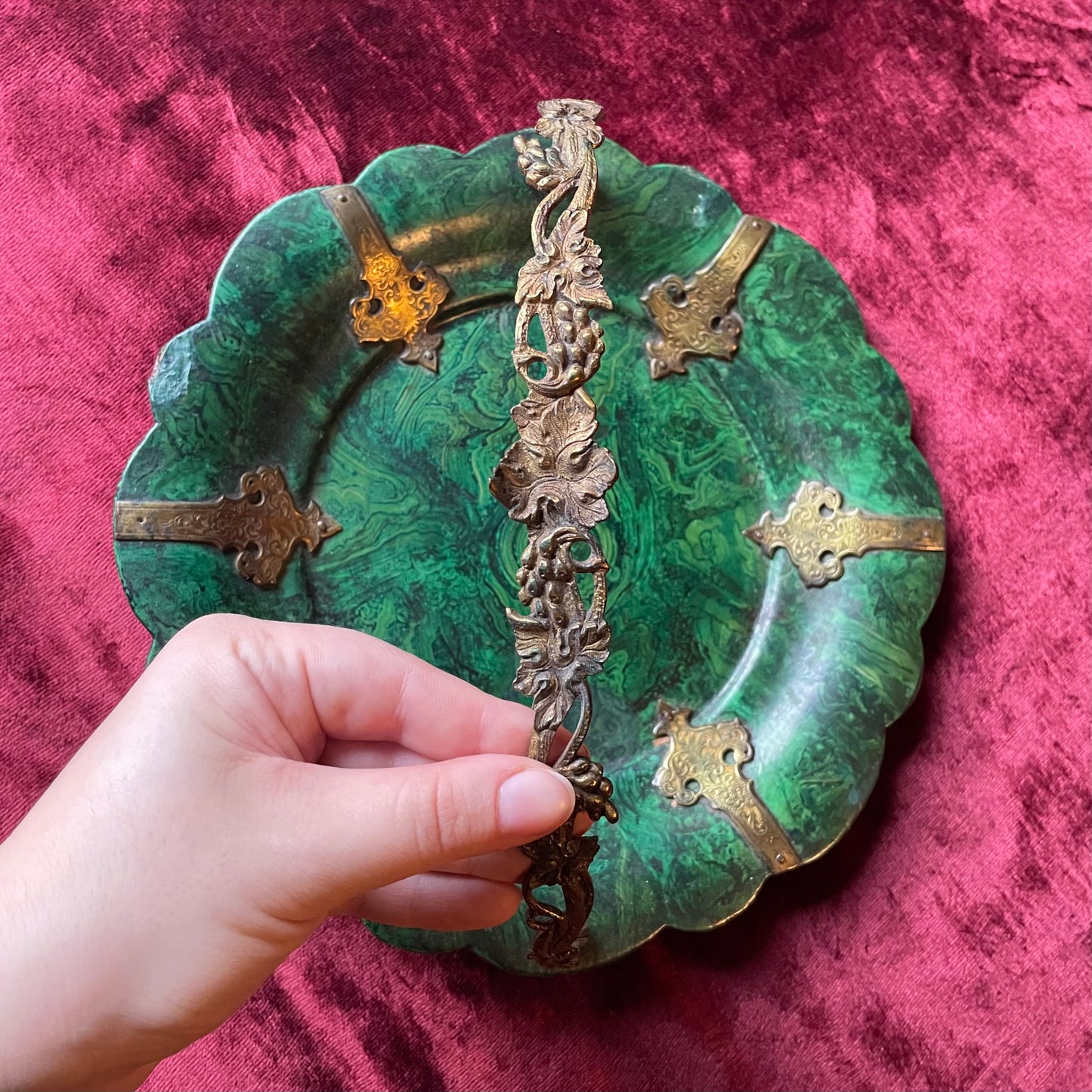 Victorian Faux Malachite Calling Card Tray