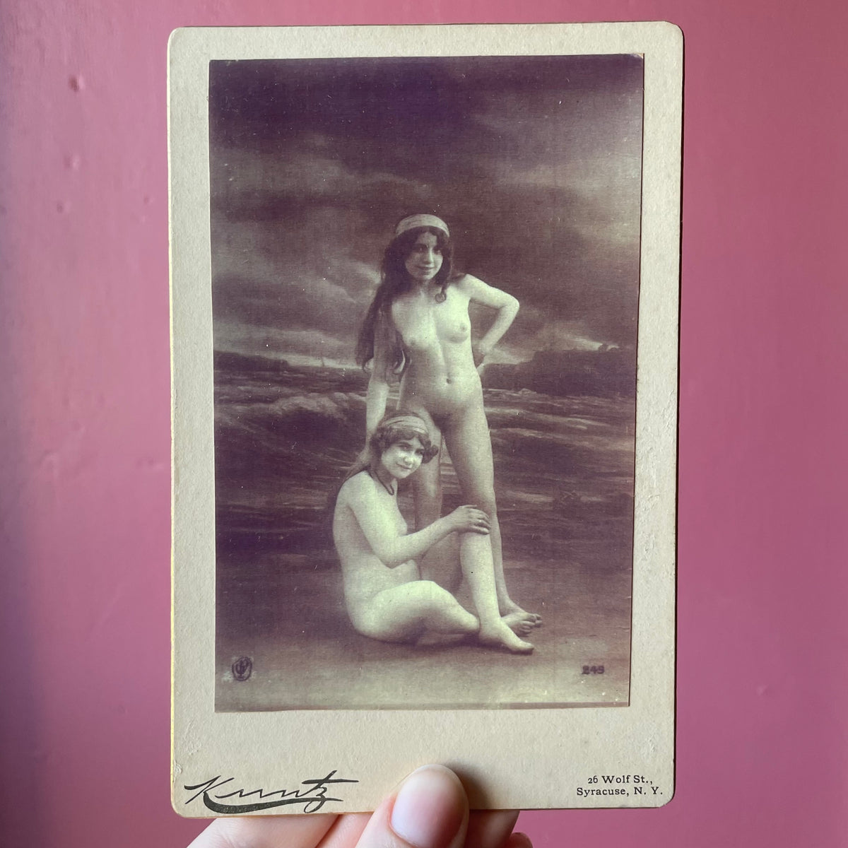 Antique Risqué Cabinet Card Photo of Two Nude Women