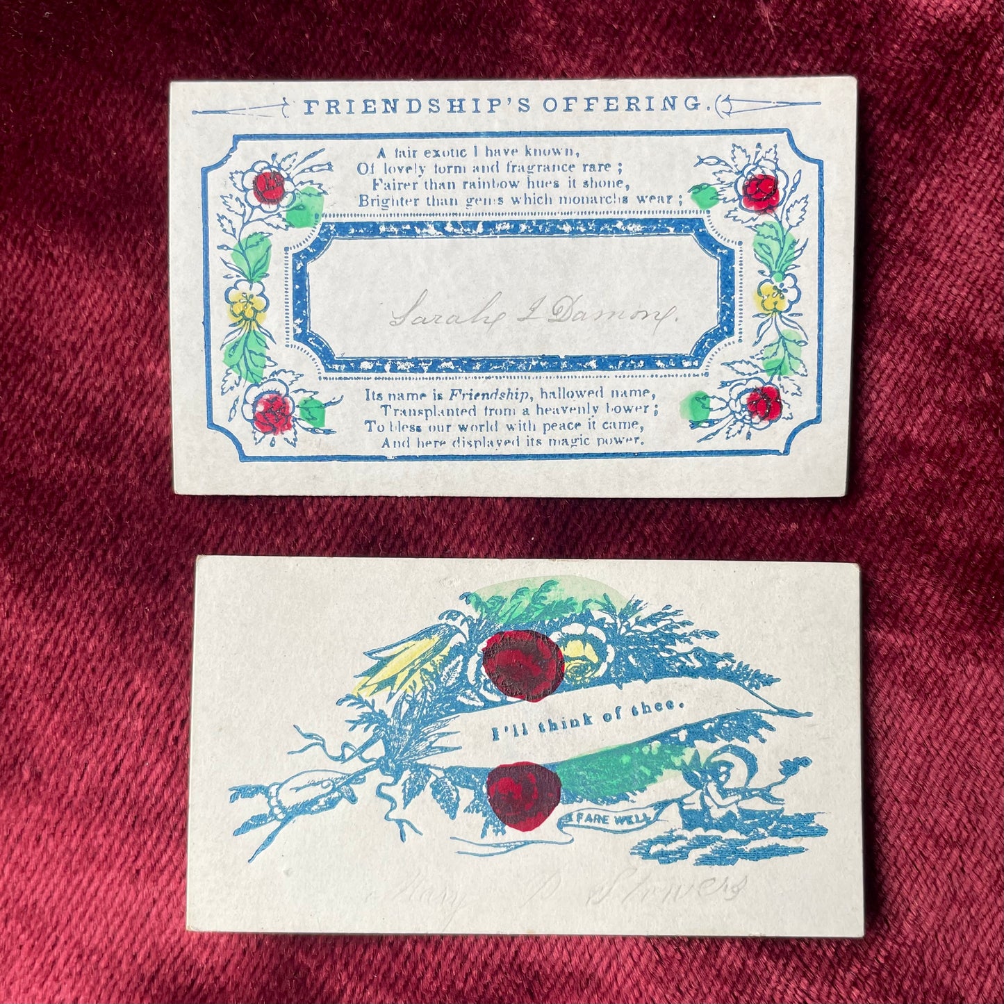 Early Victorian Hand Colored Calling Cards