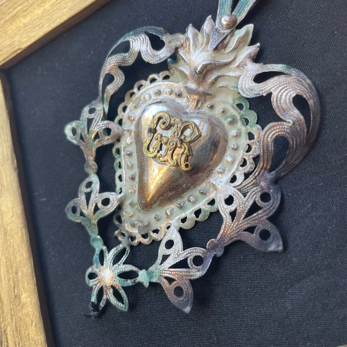 Antique Sterling Silver Sacred Heart in Original Frame | Grazia Ricevuta
