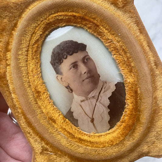 Victorian Photo on Curved Glass in Velvet Frame