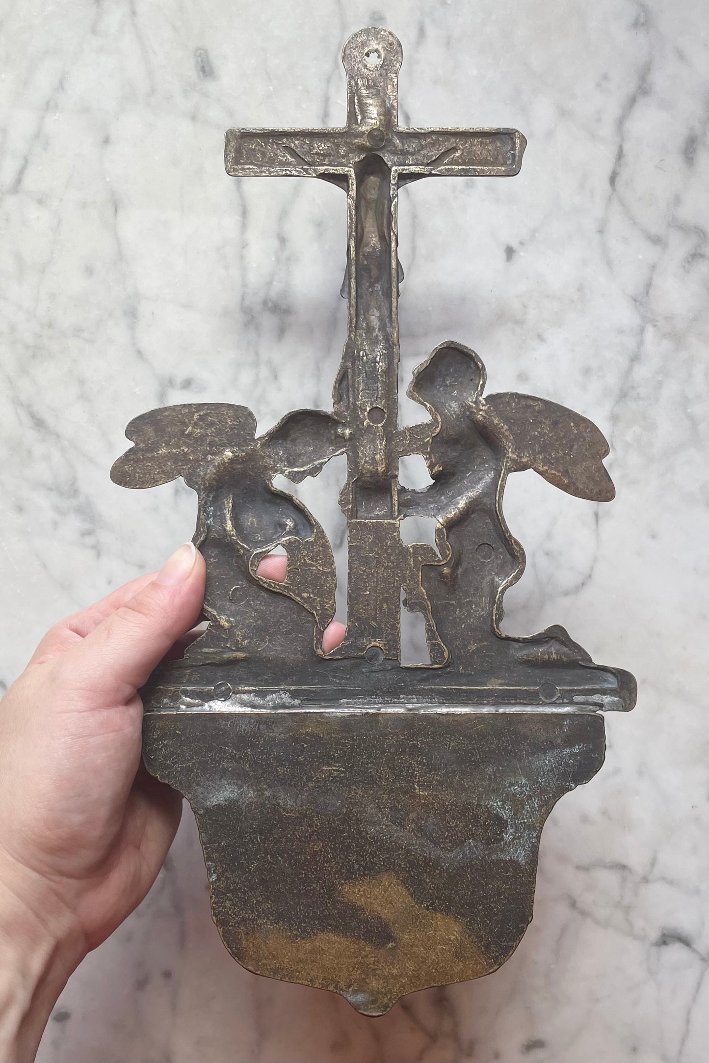 Antique Brass Holy Water Font with Angels