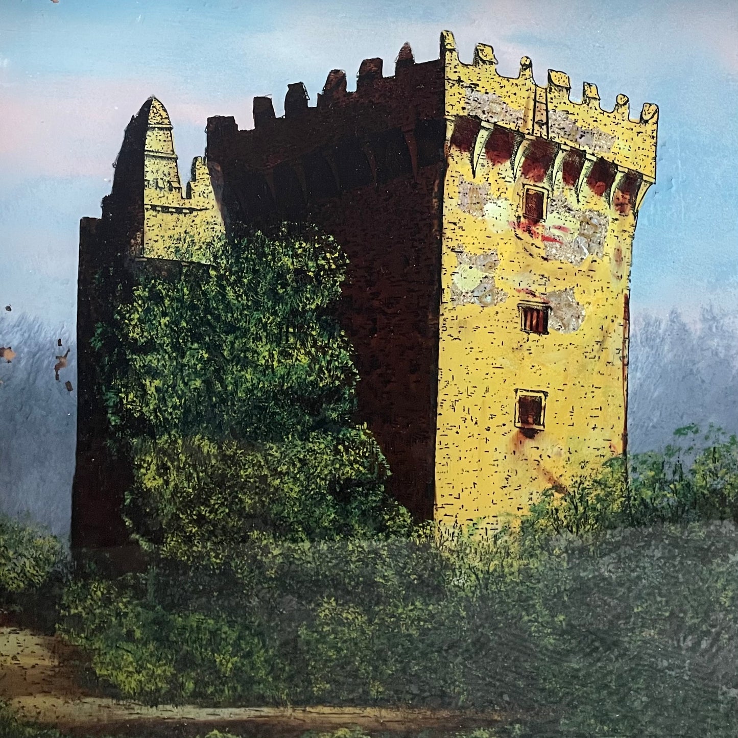 Antique Reverse Painted Glass Castle