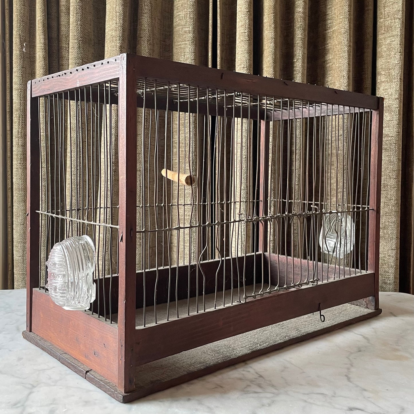 Large Victorian Wooden Bird Cage | Rectangle Shape with Perch and Feeders