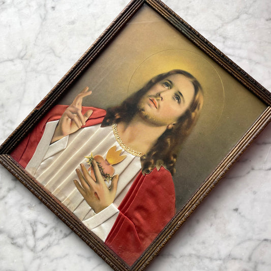 Vintage Sacred Heart of Jesus Fabric Collage
