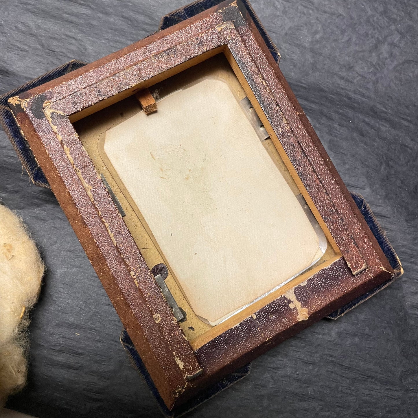 Victorian Photos on Glass in Blue Velvet Frames