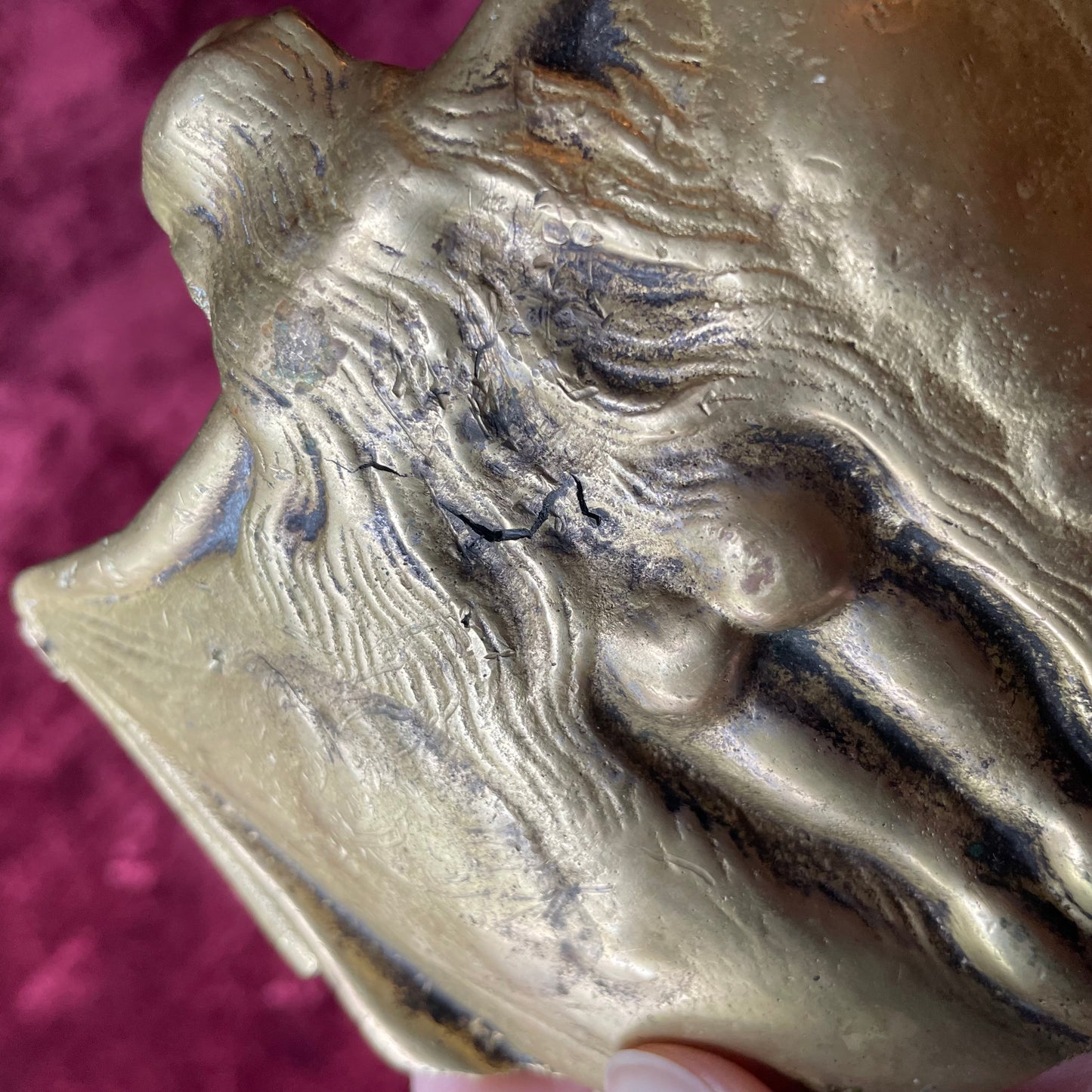 Naughty Art Nouveau Brass Nude Girl Pin Tray