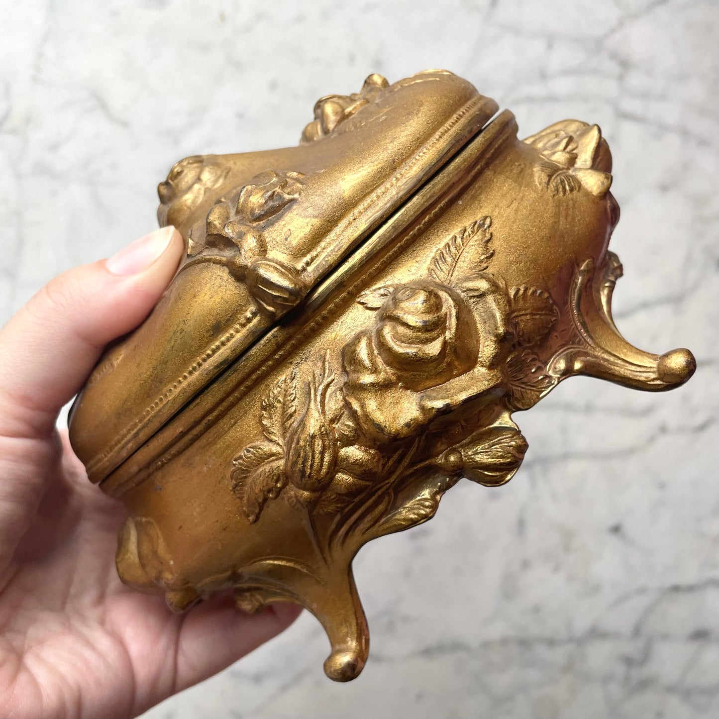 Antique Art Nouveau Brass Box with Roses