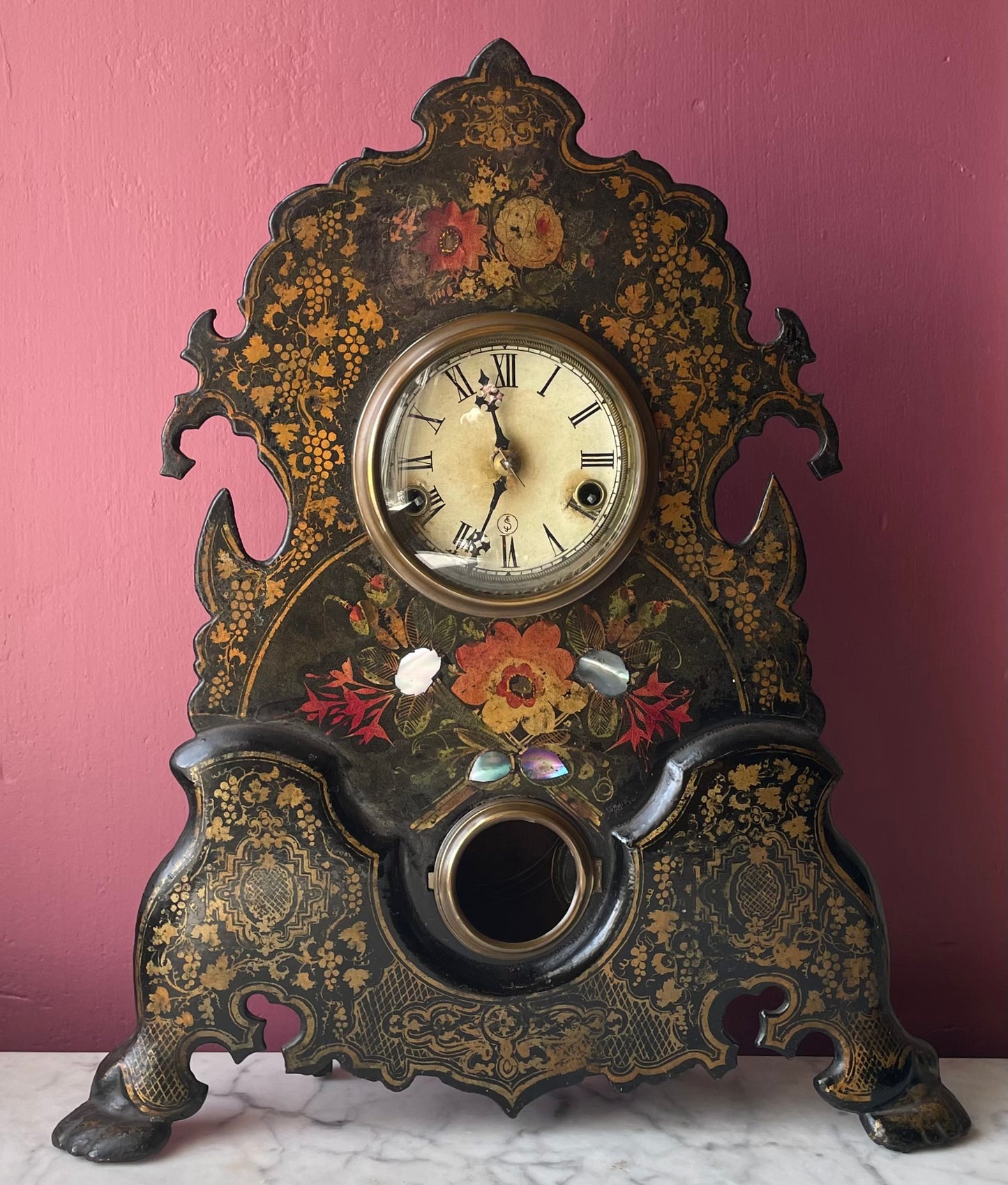 Victorian Mother of Pearl Inlaid Mantel Clock