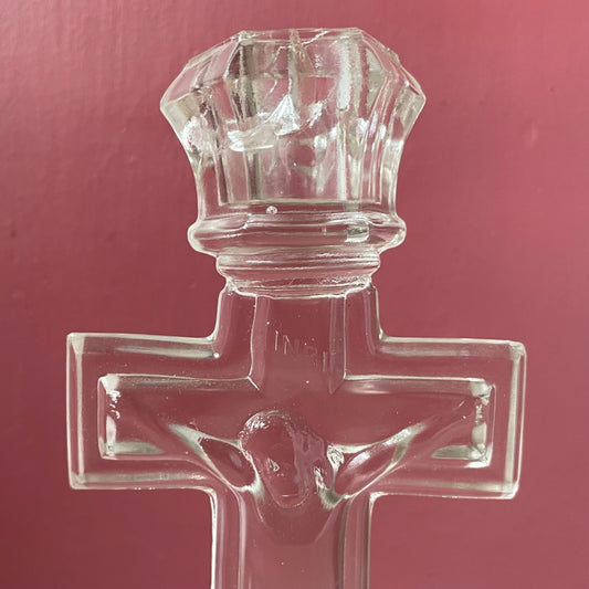 Antique Glass Crucifix Candleholder