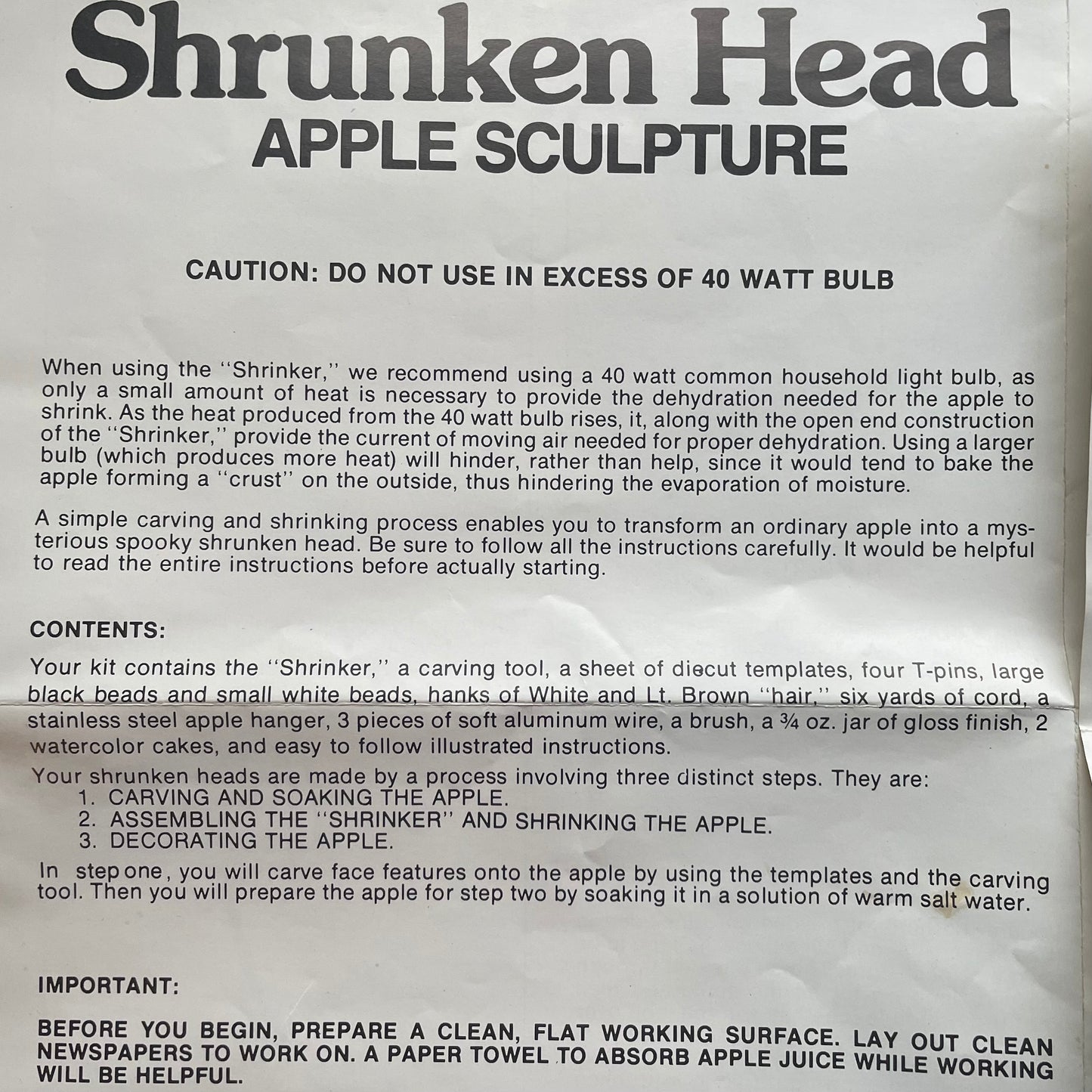 Vincent Price | Shrunken Head Apple Sculpture Kit | Milton Bradley | 1975