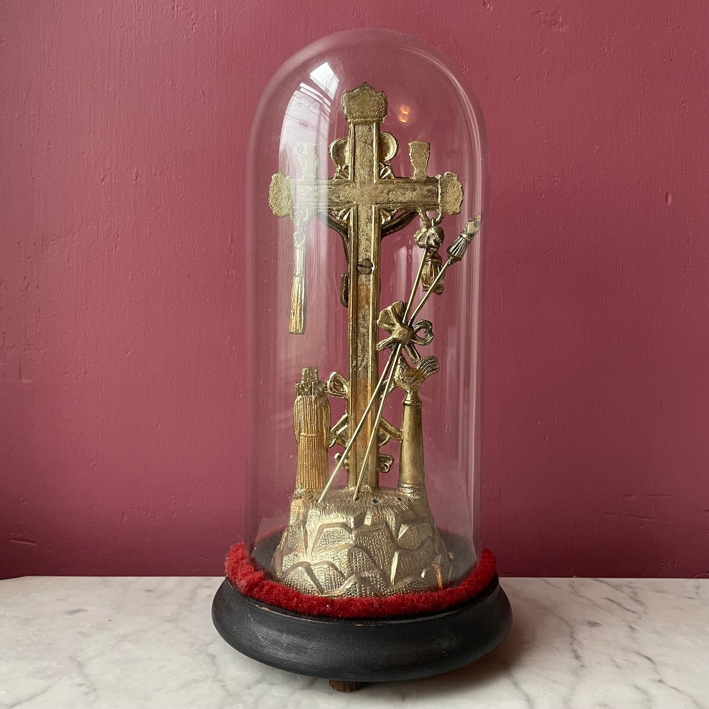 Antique Arma Christi Under Domed Glass